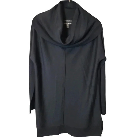 TAHARI Extrafine Merino wool black drape cowl neck tunic sweater minimalist M - Picture 1 of 13